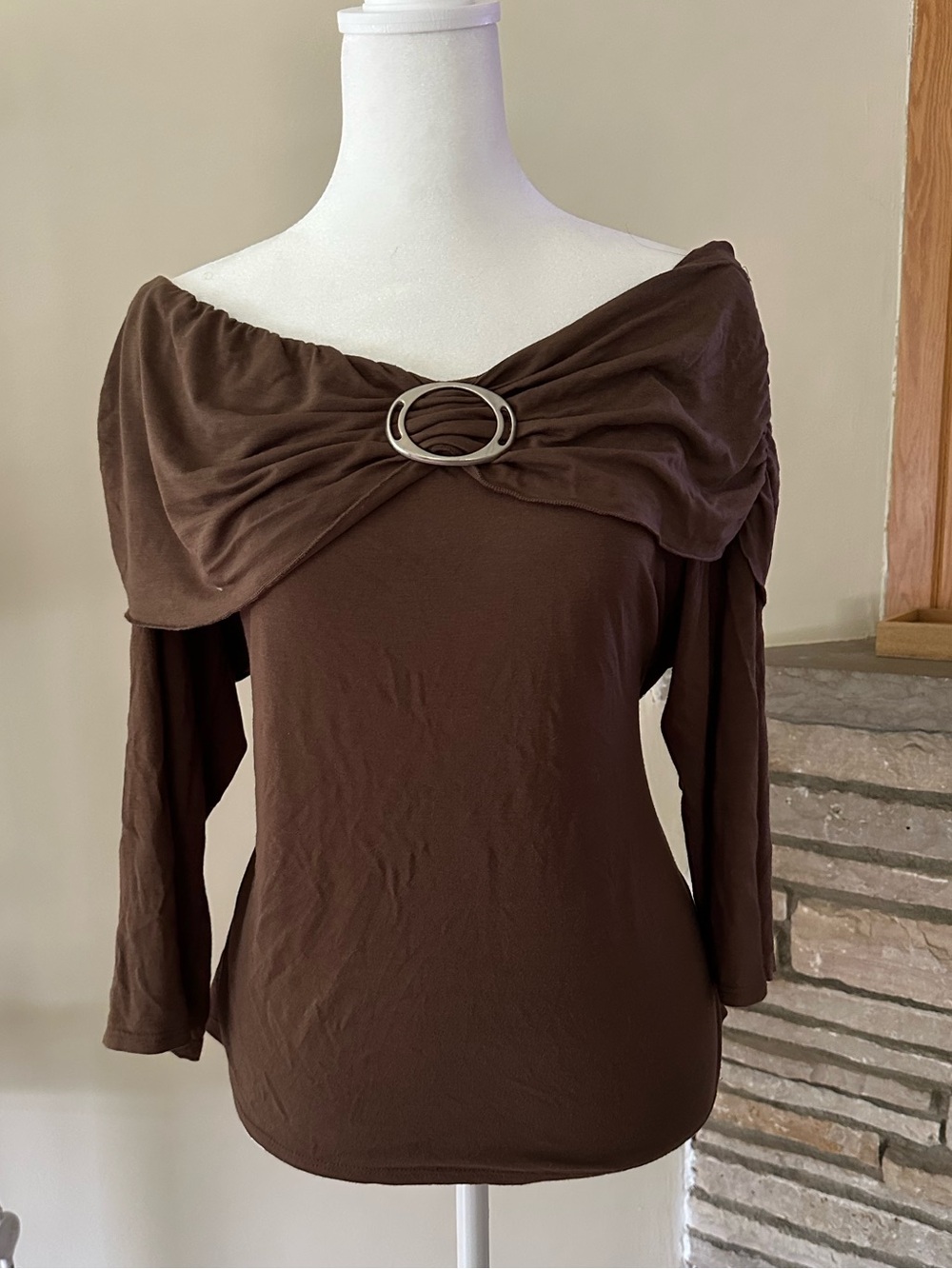 George Brown Off-the-Shoulder Long Sleeve Top with Ring Detail
